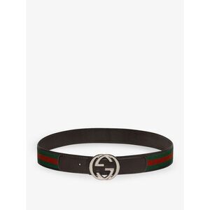 Gucci Men Web Fabric And Leather Belt